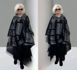 IZZY Style punta viscose A-lijn blazer/vest/jas grijs/zwart stretch
