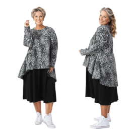 AKH oversized  viscose  A-lijn jurk/top  apart stretch zwart/grijs