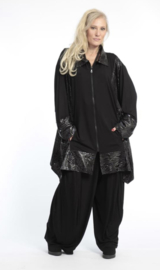 AKH oversized viscose A-lijn blazer/vest met rits  zwart stretch