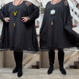 Abigail oversized viscose jersey A-lijn tuniek/jurk met inzet van tule apart(extra groot)stretch