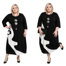 KEKOO design katoen A-lijn jurk zwart/lichtgrijs stretch