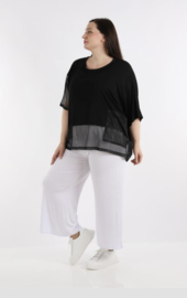 AKH oversized viscose top/tuniek met inzet van tule/apart stretch  zwart