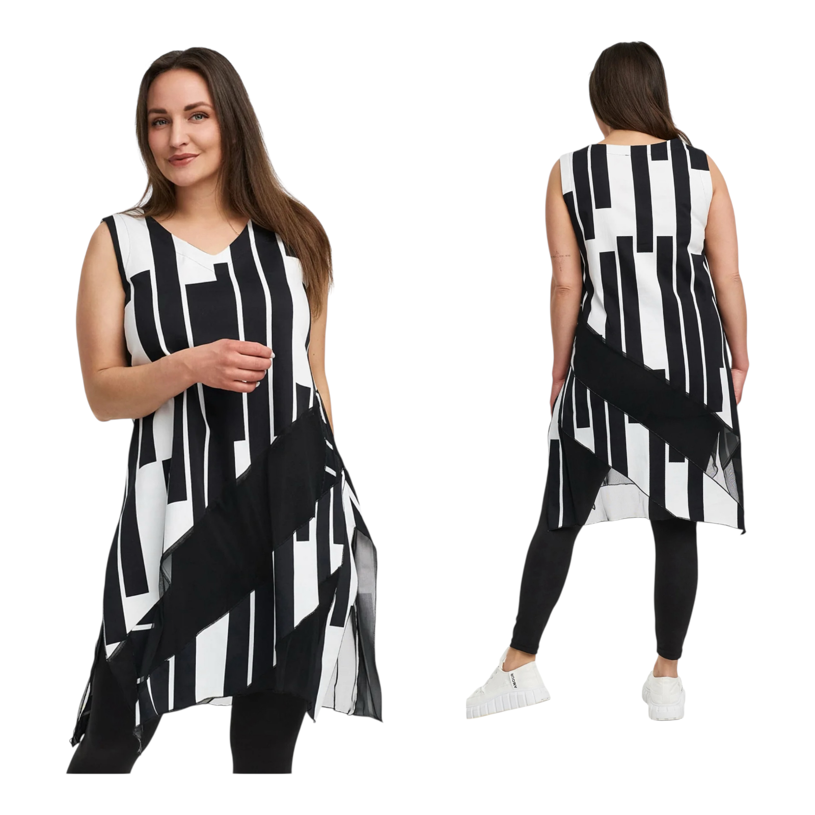 KEKOO design katoen jurk zwart/wit stretch