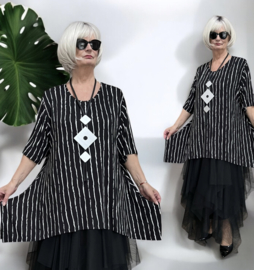 AKH viscose A-lijn tuniek met zakken apart stretch zwart/wit