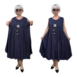 AKH oversized linnen mix A-lijn jurk apart donkerblauw