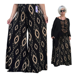 ITALY Mode jersey viscose  wijde broek apart /zeer rekbaar/ zwart /beige 