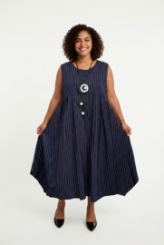 AKH oversized linnen mix A-lijn jurk apart donkerblauw