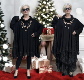 AKH oversized viscose A-lijn tuniek met glitter KANT stretch