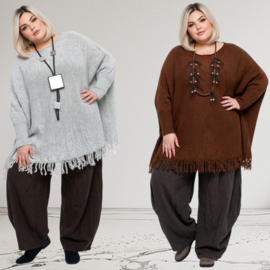 ITALIA oversized acryl mix gebreide tuniek/top met franjes/in meerdere kleuren