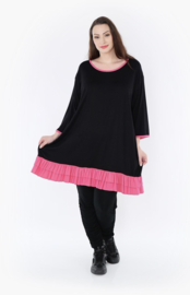 AKH oversized viscose tricot A-lijn tuniek  apart stretch zwart/fuchsia