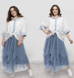 S.Woman oversized katoen blouse/hemd met kant