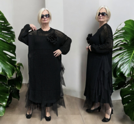 italia  oversized acryl gebreide tuniek/overjurk met broche strtech zwart
