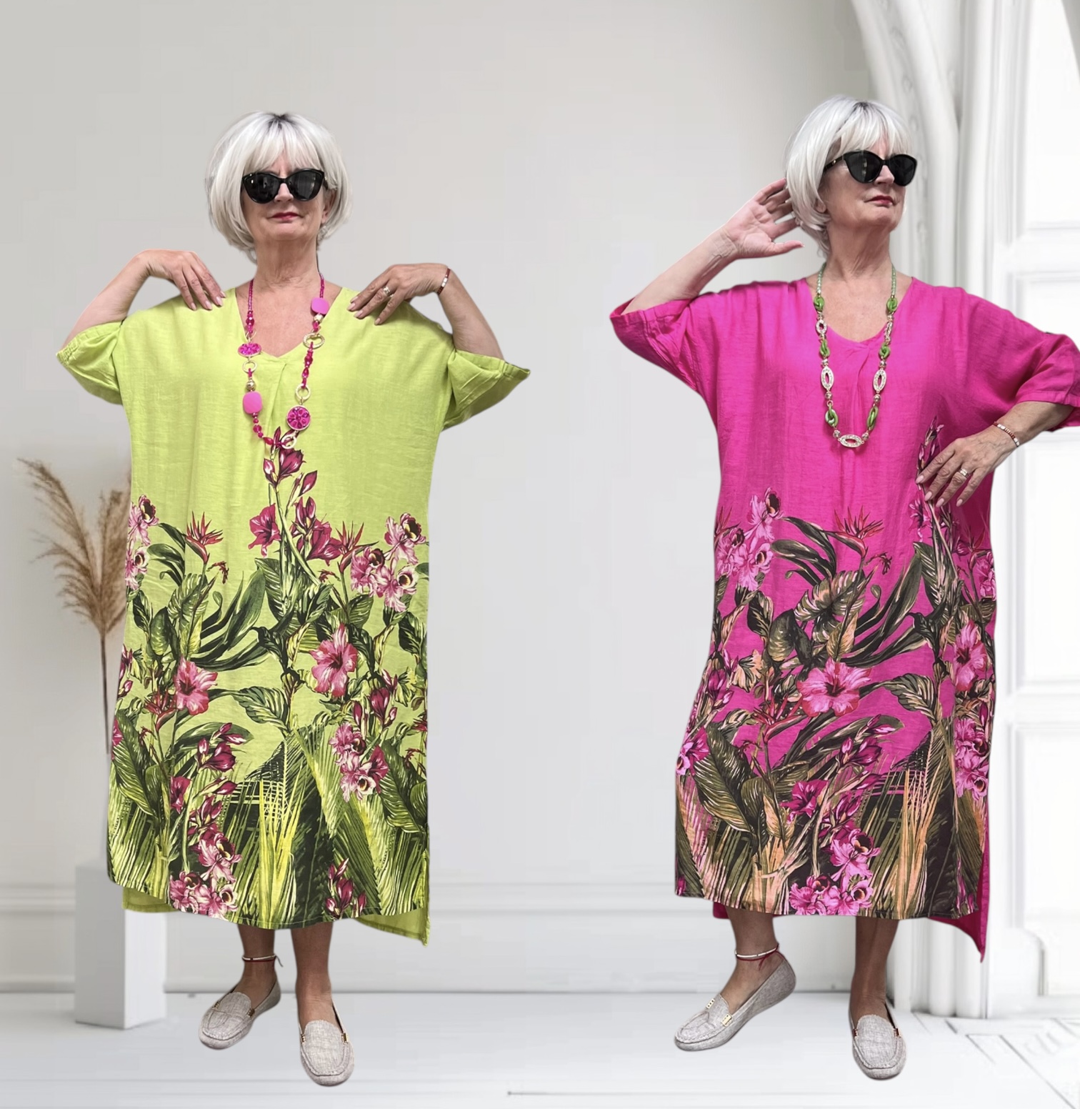 ITALIA  MODA  linnen wijde jurk met zakken apart/ in meerdere kleuren