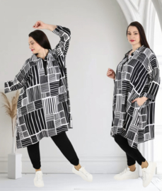 AKH oversized viscose A-lijn blouse/tuniek zwart/wit  apart