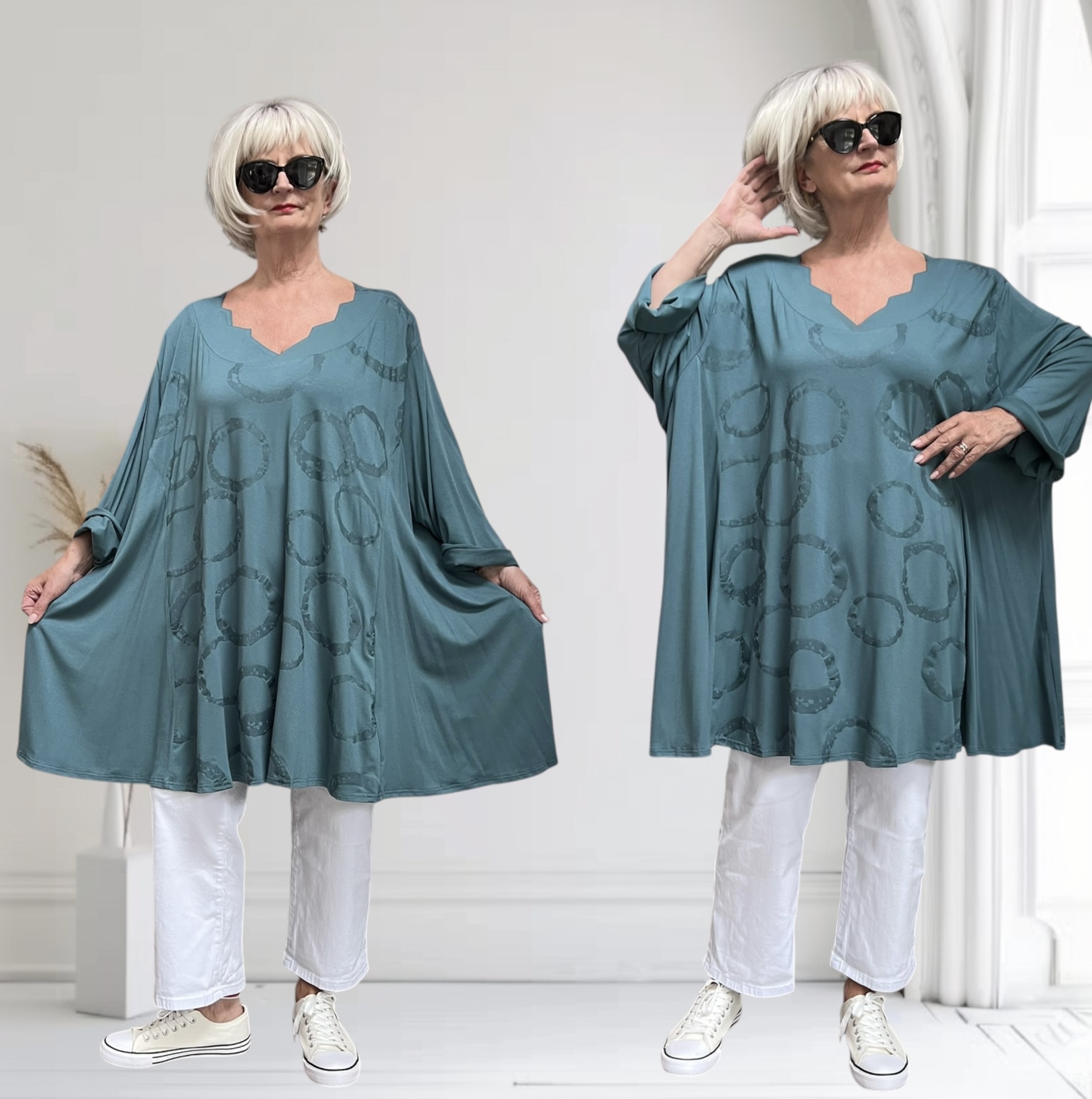 New Jersey oversized viscose A-lijn tuniek met aparte decolleté / stretch