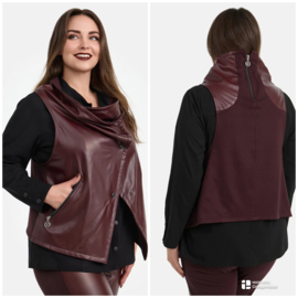 KEKOO design viscose korte mouwloze blazer met inzet van eco leder stretch