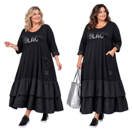 Vincenzo Allocca oversized katoen A-lijn  jurk met inzet van taft /stretch  zwart