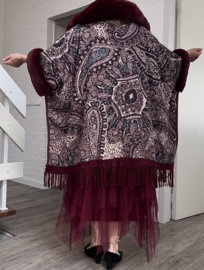 ITALIA viscose gebreid boho poncho met bont