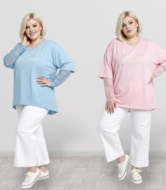 ITALIA oversized katoen top met kanten mouwen stretch /in meerdere kleuren