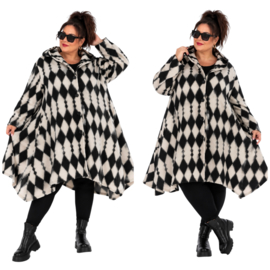 AKH oversized wol A-lijn winterjas /stretch /zwart/wit