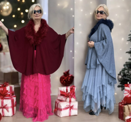 ITALIA MODA viscose omslagdoek/poncho/vest  met bont/in meerdere kleuren