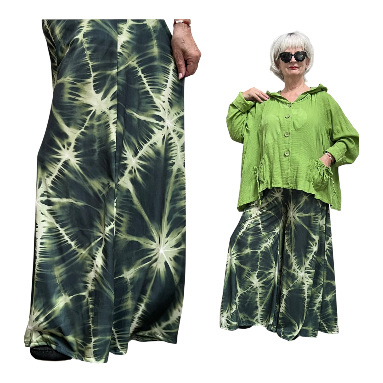 ITALY Mode jersey viscose  wijde broek apart /zeer rekbaar