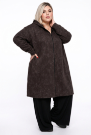 AKH oversized viscose jersey blazer met capuchon stretch/chocoladebruin