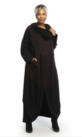 AKH oversized viscose mix ballon jurk apart stretch zwart /fuchsia