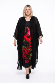 SASHA DIVA oversized chiffon  A-lijn jurk + blazer  zwart met bloemen