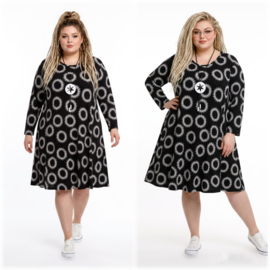 ITALIA Moda oversized viscose A-lijn jurk stretch zwart/wit