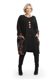 AKH oversized viscose A-lijn jurk/tuniek met zakken apart stretch zwart