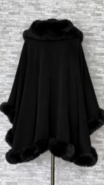 ITALIA MODA gebreid super zacht omslagdoek/poncho met bont/zwart