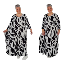 AKH oversized viscose ballon jurk apart/ stretch/ zwart/wit