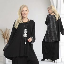AKH oversized tricot viscose A-lijn tuniek/top apart stretch zwart