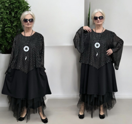 AKH oversized viscose A-lijn tuniek met tule stof stretch