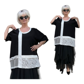 Zedd Plus viscose A-lijn tuniek/top  zwart/wit