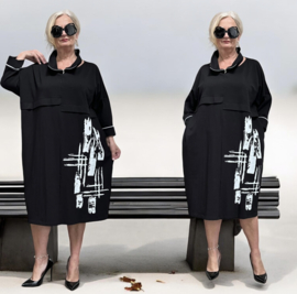 Divas planet oversized viscose jurk zwart stretch