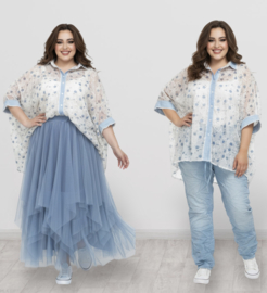 S.Woman oversized tencel/katoen blouse/hemd/geborduurd