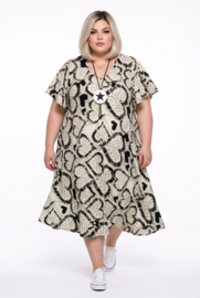 Naveed oversized viscose A-lijn jurk zwart/ecru