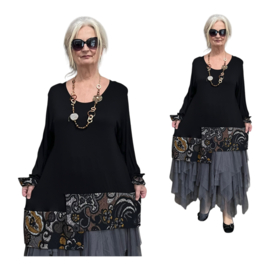 AKH oversized jersey viscose A-lijn tuniek apart  zwart stretch