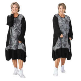 AKH oversized viscose A-lijn jurk met zakken/apart/stretch zwart/wit