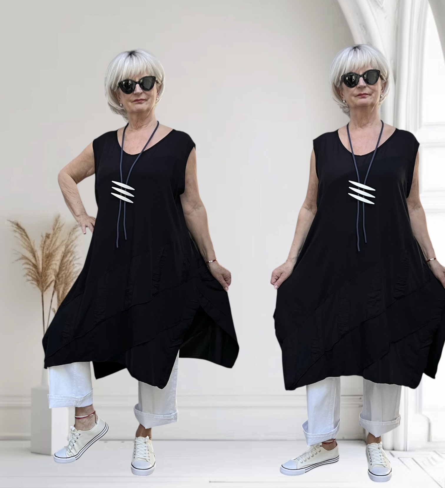 KEKOO design viscose  A-lijn jurk  zwart stretch 