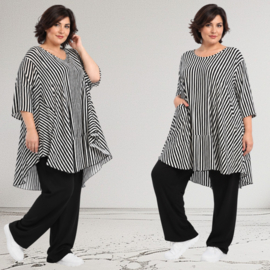 AKH viscose A-lijn tuniek stretch/zwart/wit