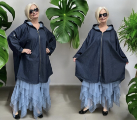 ITALIA MODA oversized katoen jeans A-lijn blazer/jas/vest apart stretch