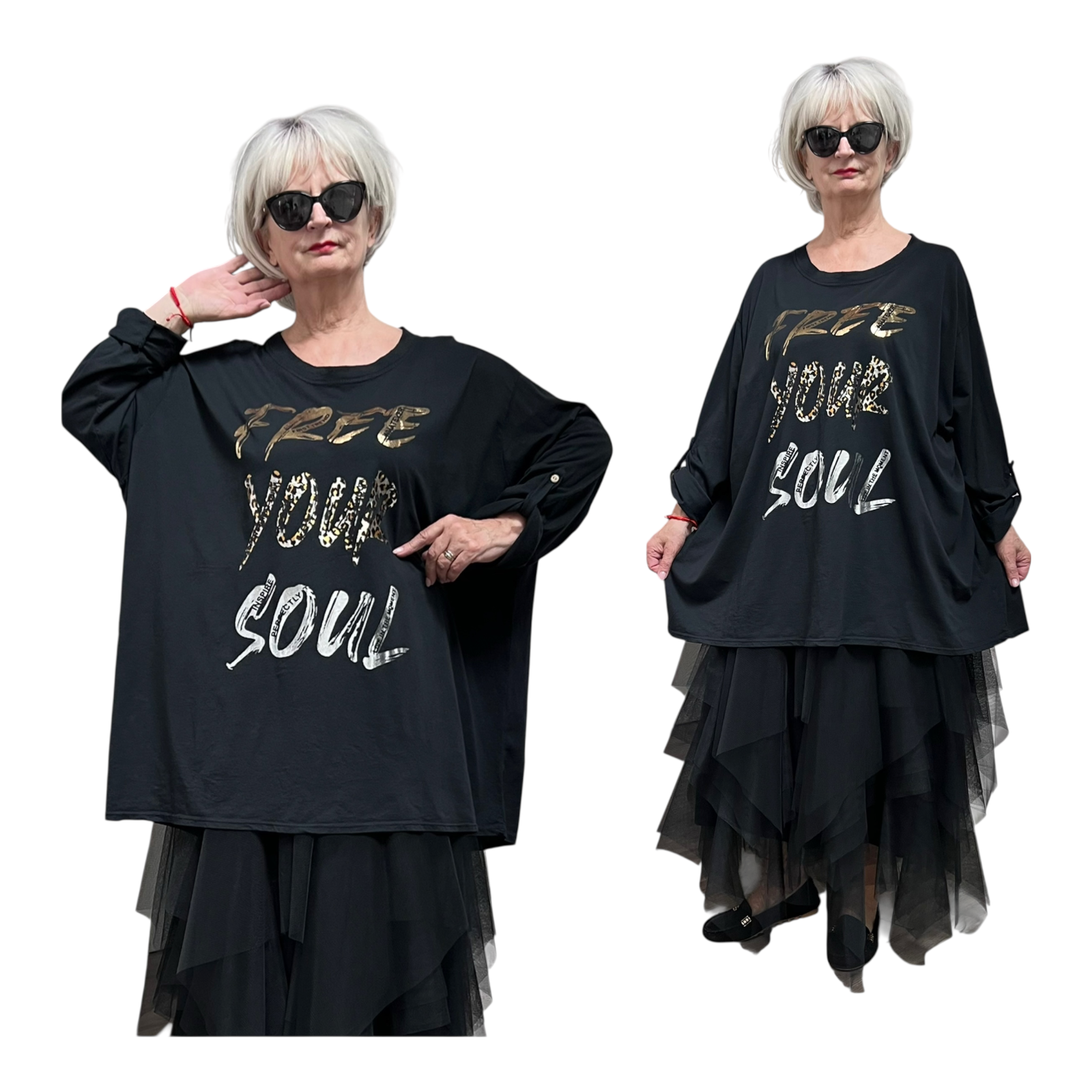 ITALIA MODA  oversized katoen top apart stretch zwart