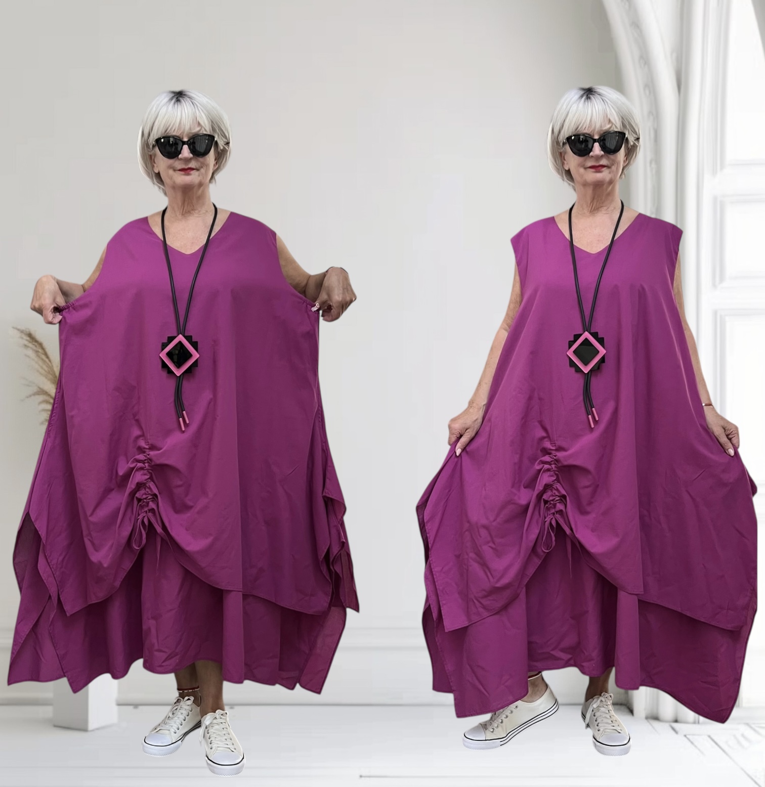 ALYANS oversized katoen dubbele A-lijn jurk