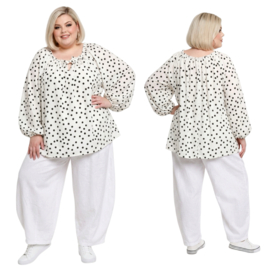 ITALIA oversized viscose blouse/top wit/zwart stretch