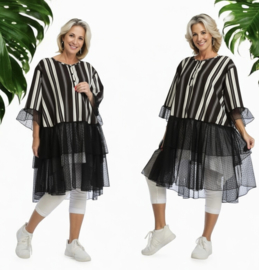 AKH viscose A-lijn jurk met inzet van tule zwart/wit