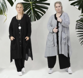 AKH oversized gebreide A-lijn vest/blazer met bies van eco leer stretch /in meerdere kleuren