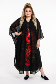 SASHA DIVA oversized chiffon  A-lijn jurk + blazer  zwart met bloemen